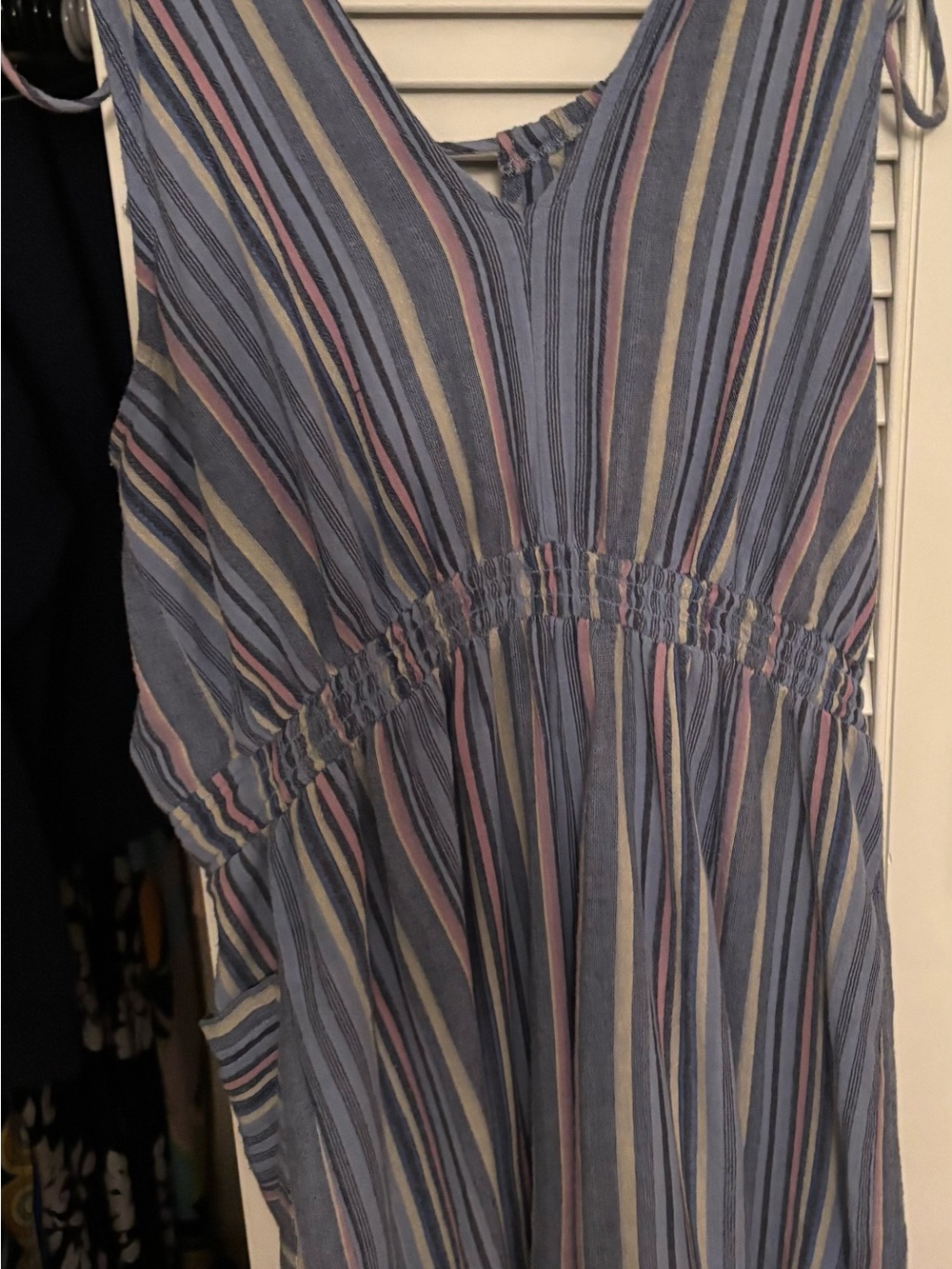 wild fable Striped V-Neck Jumpsuit in Blue with Pink & Cream Stripes